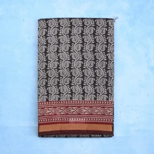 green silk paisley print saree with gold border