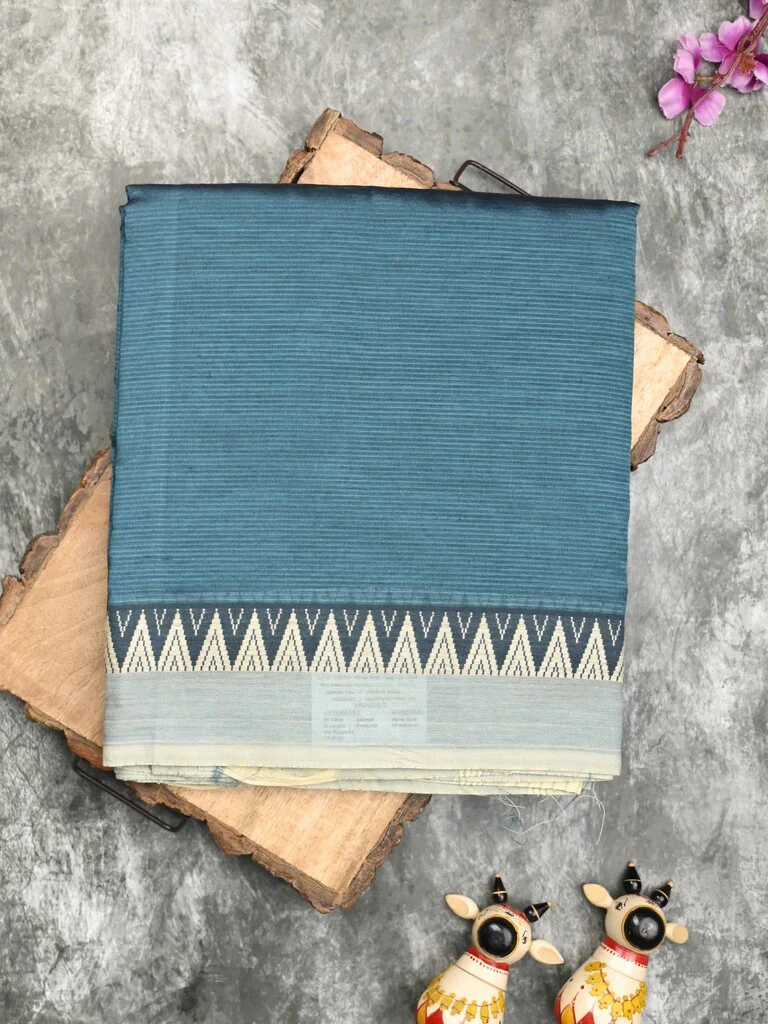 green silk paisley print saree with gold border