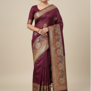 Usha Garments Banarasi Style Wine Art Silk Zari Woven Saree with