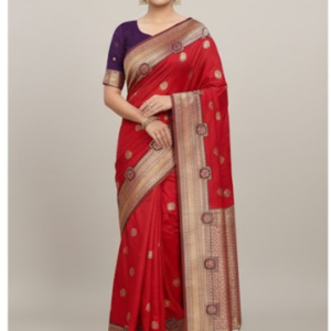 Red Banarasi Art Silk Zari Woven Saree with Tassels