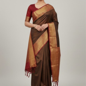 Olive Green Banarasi Silk Saree Front