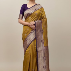 Mustard Gold Banarasi Art Silk Zari Woven Saree Front