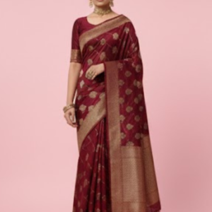 Premium Banarasi style maroon saree from Usha Garments.