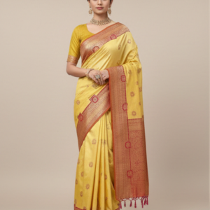 Yellow Banarasi Silk Saree